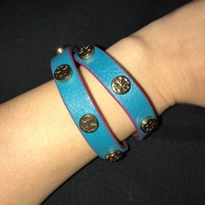 Turquoise leather Tory Burch bracelet with gold accents